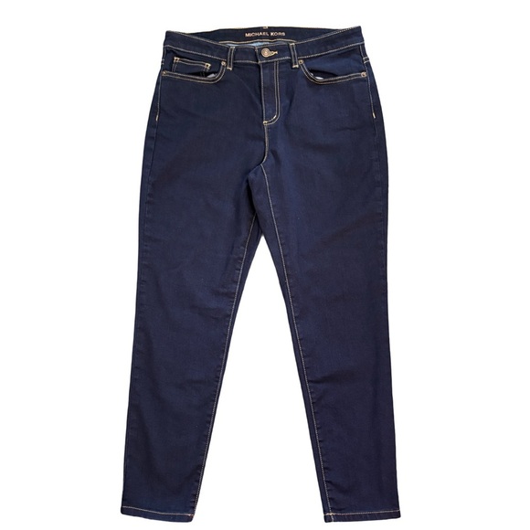 Michael Kors Izzy Mid Rise Cropped Skinny Dark Blue Stretch Denim Jean Size 10 - Picture 3 of 12